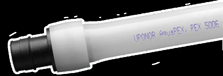 Uponor AquaPEX tubing with an expansion fitting, from our San Clemente guide: San Clemente Tankless Water Heater Installation