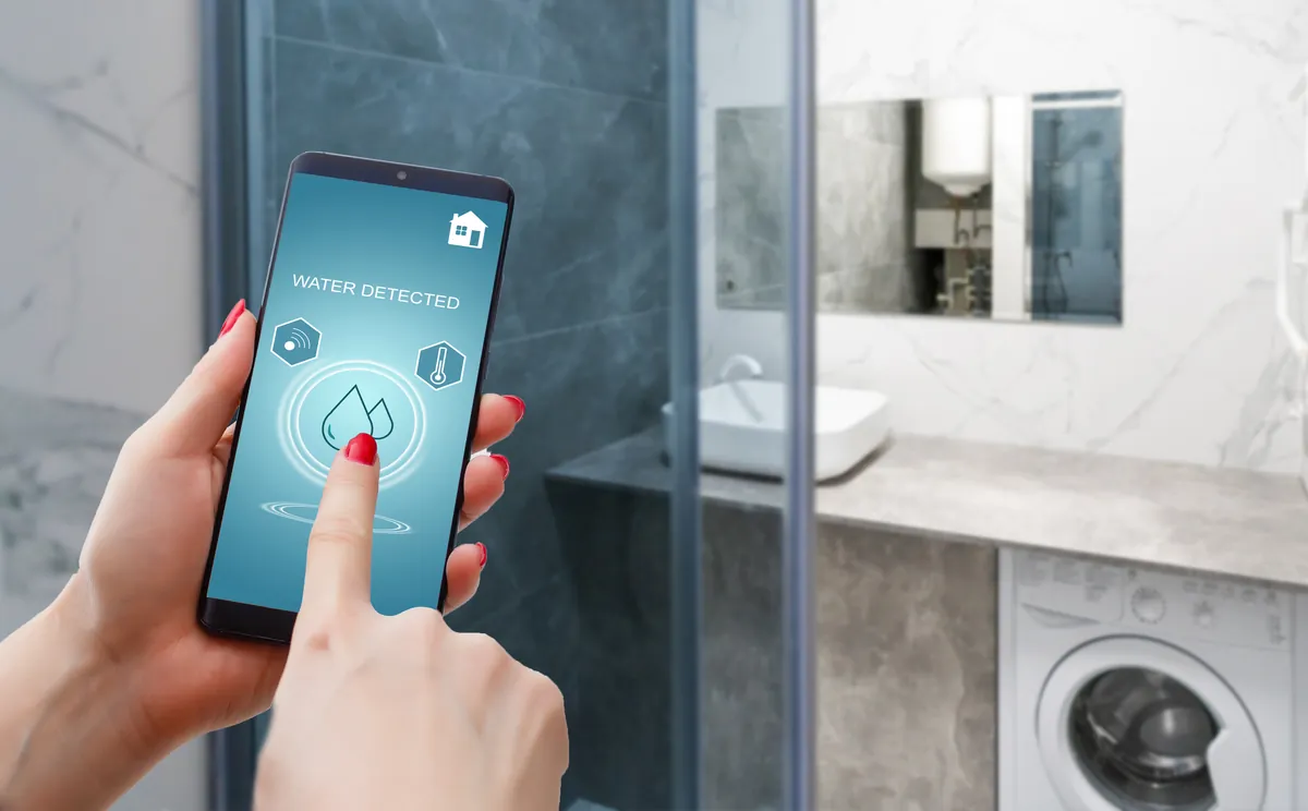 Smart water leak sensor app on a phone, from our San Clemente guide: OC Leak Detection for San Clemente Homes